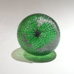 Detritus 3 - Round, bottle green glass blown through tight wire mesh
